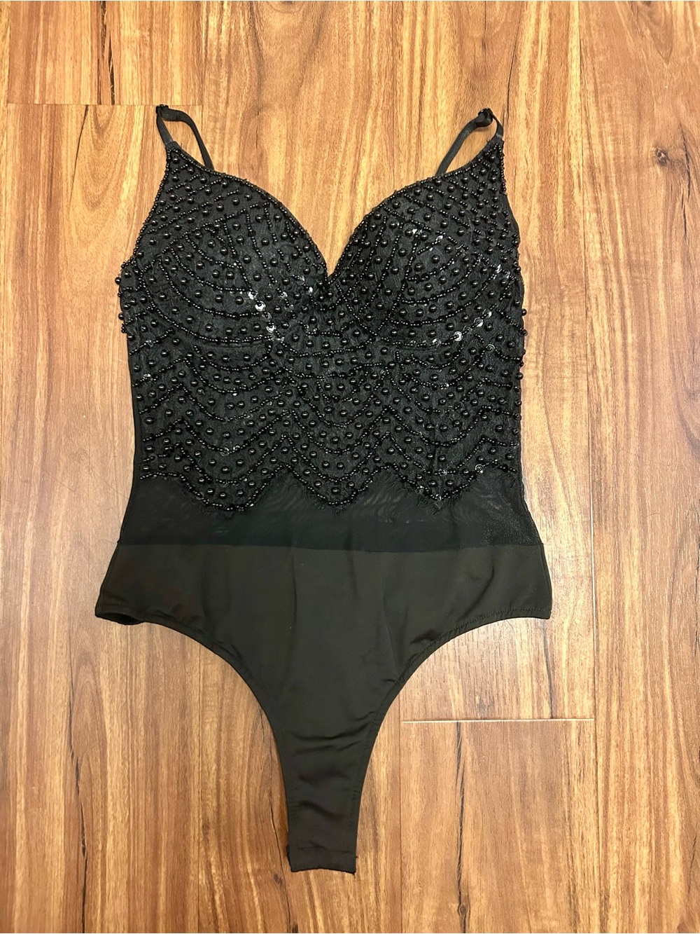 Windsor Twisted Angel Embroidered Bodysuit Beaded Sequin Sweetheart Bodice S